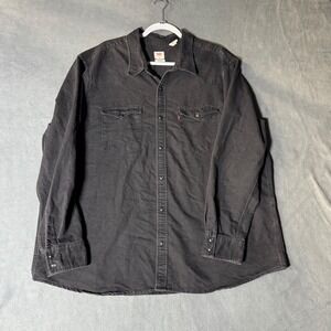 Levis Mens 3XL Black Denim Western Snap Button Down Shirt Long Sleeve Standard